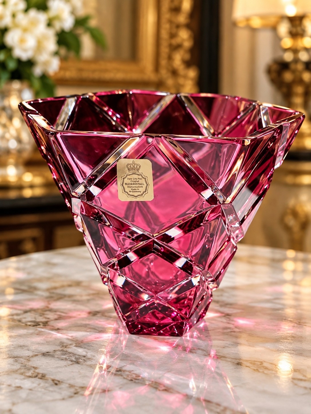 Vintage West German Ruby Red Lead Crystal Bowl – Diamond Cut – 24% PbO